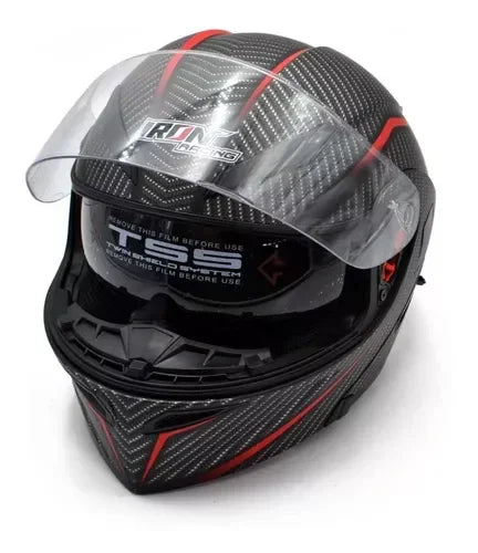 CASCO ABATIBLE IRON RACING DOT IR-121 DARK PHOENIX FIBRA CARBONO ROJO MATE TALLE L