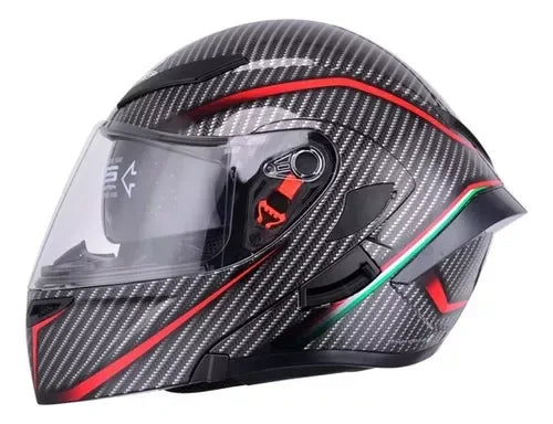 CASCO ABATIBLE IRON RACING DOT IR-121 DARK PHOENIX FIBRA CARBONO ROJO MATE TALLE L