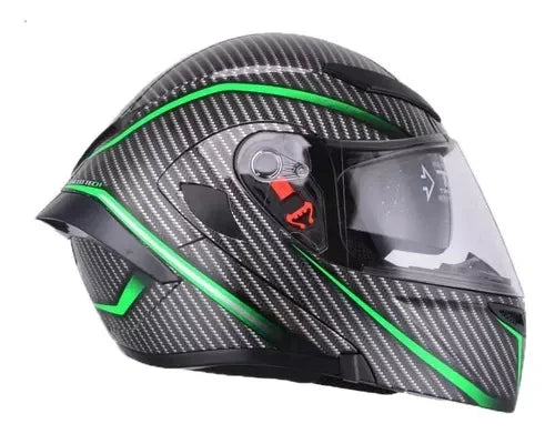 CASCO ABATIBLE IRON RACING IR-121 DARK PHOENIX FIBRA CARBONO VERDE MATE TALLA L